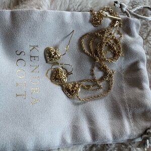 Kendra Scott Gold Heart Necklace and Earring Set